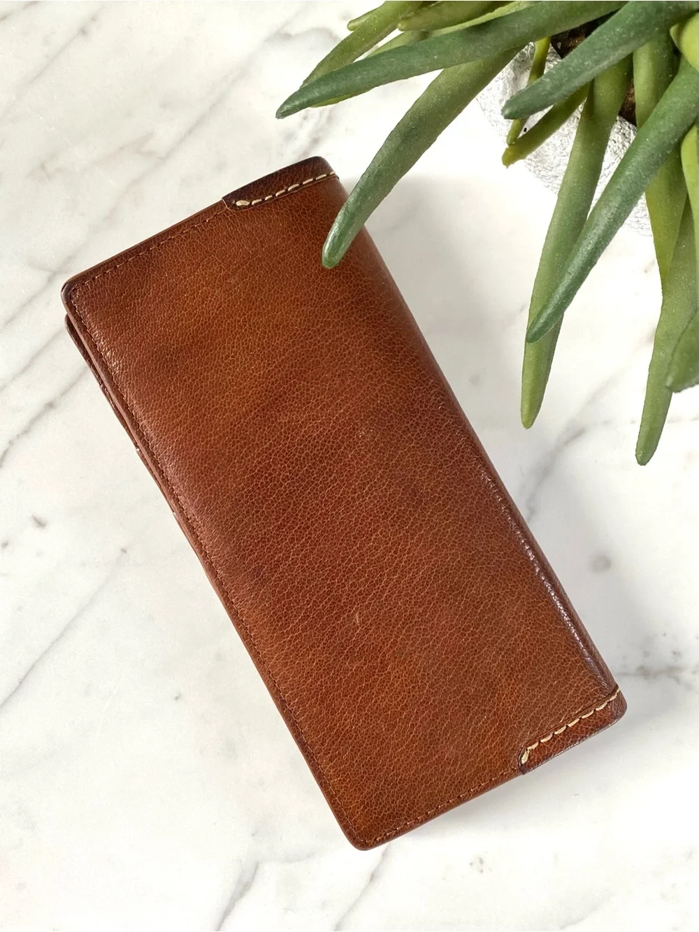 COLE HAAN- Brown Leather Long Wallet for Bills, Cards & Coins